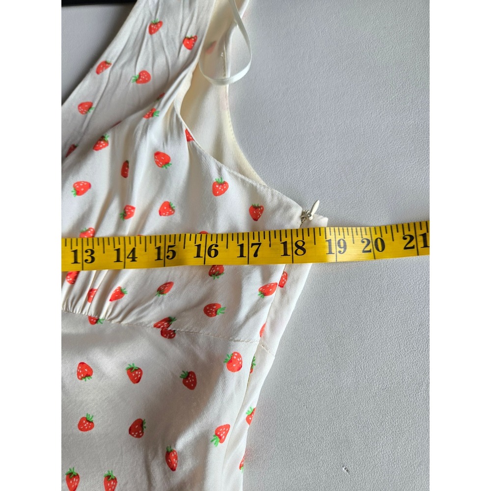 Zara Strawberry Print Bias Mini Dress Size L White Red Y2K Coquette Cottage Chic - Picture 8 of 9
